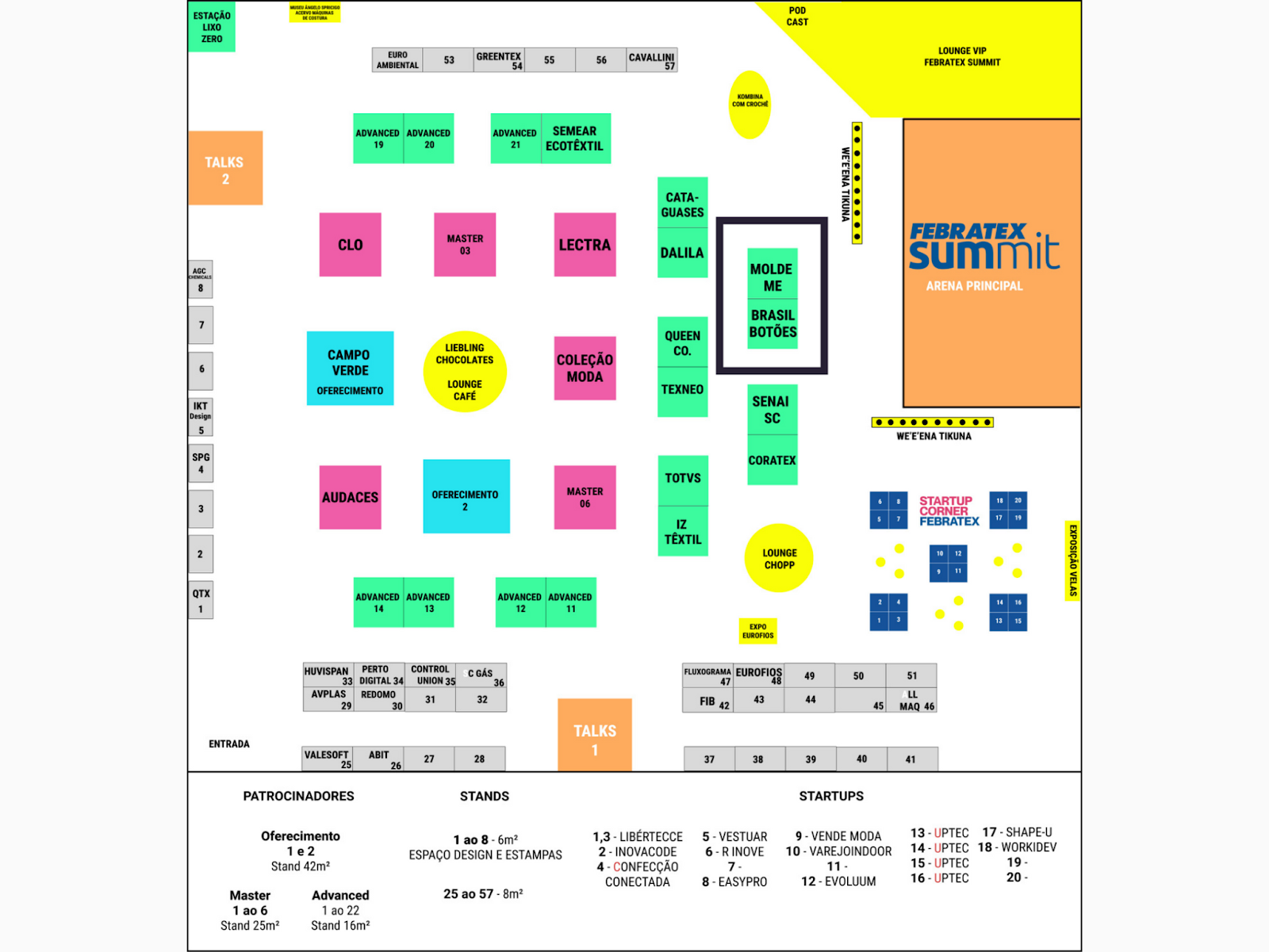 Mapa indicando estande da Molde.me na febratex summit: primeiro logo após arena principal