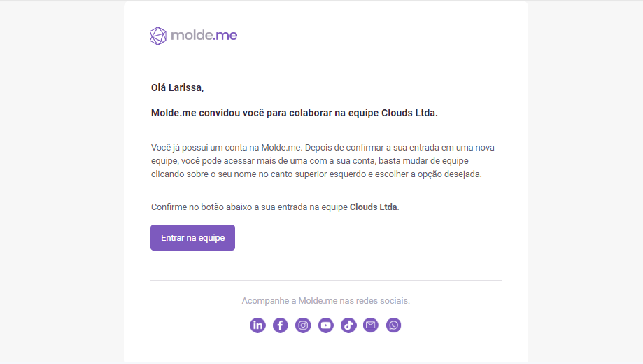 e-mail de convite para acessar conta no múltiplos usuários