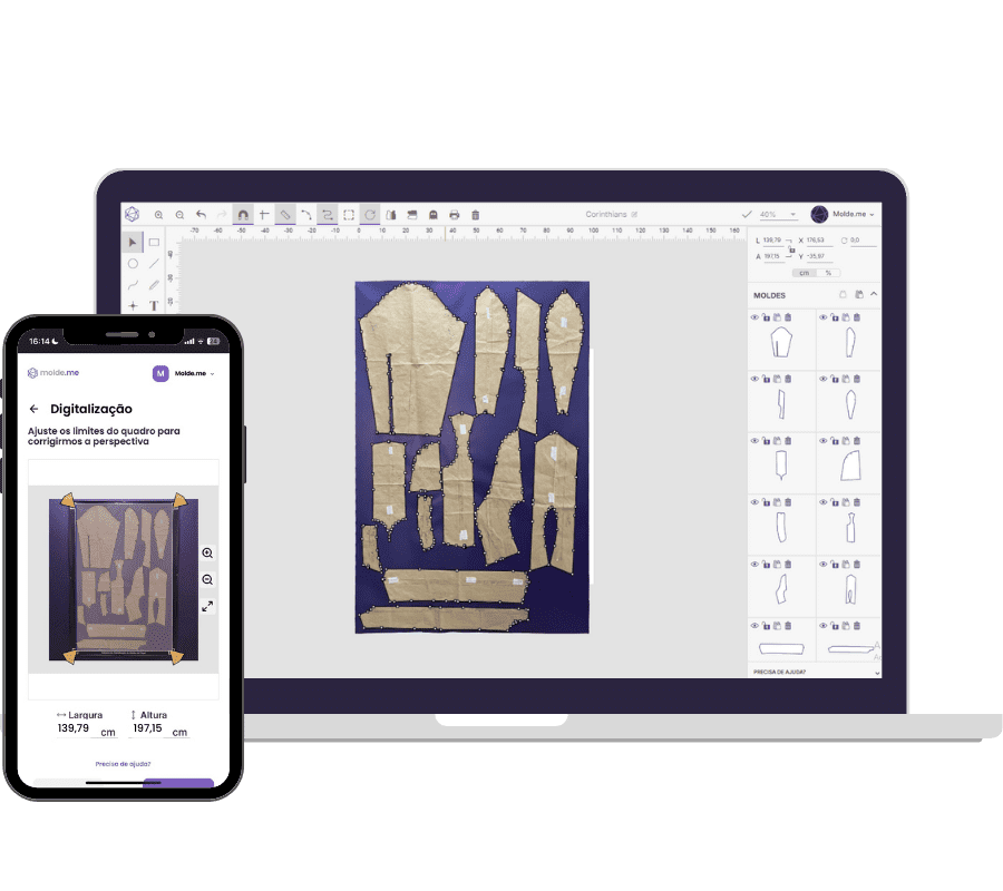 Digitalização de Moldes de Papel - tela do sistema Molde.me