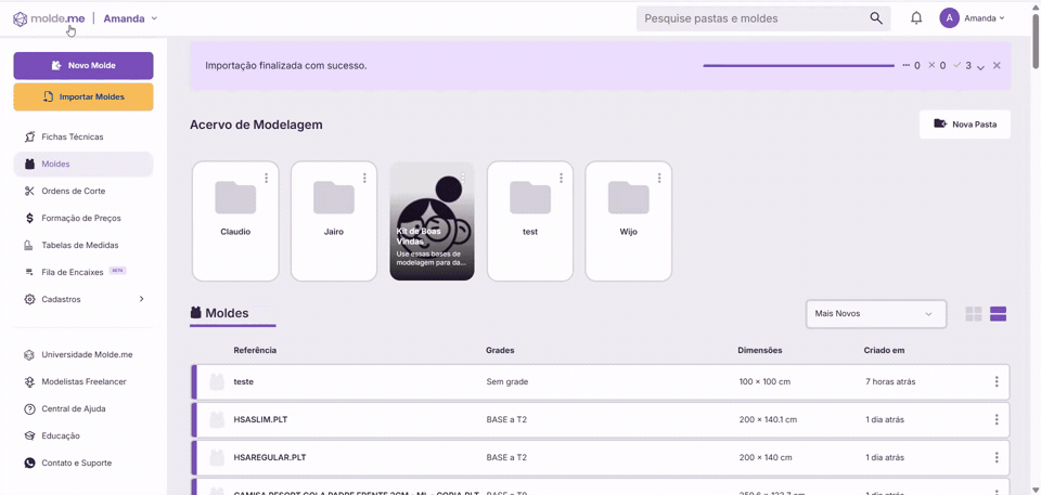 Passo a passo de como exportar a tabela de medidas em PDF