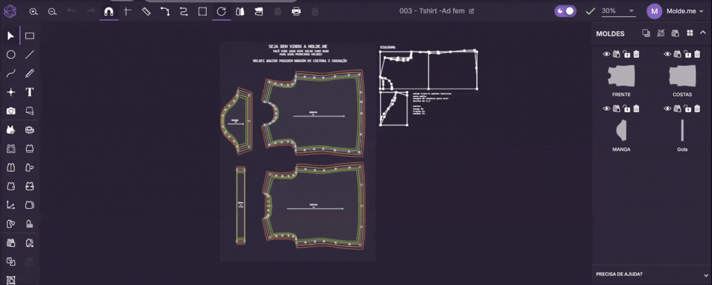 Mover painel com botão do meio do mouse.