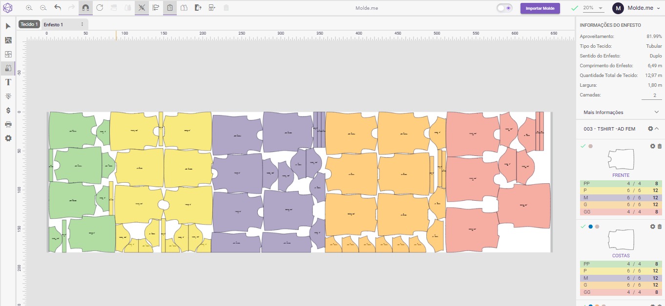 Encaixe separado por tamanho.